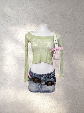 VNTG Wet Seal Pastel Green Crochet Knit Top | Y2K Fairycore Grunge